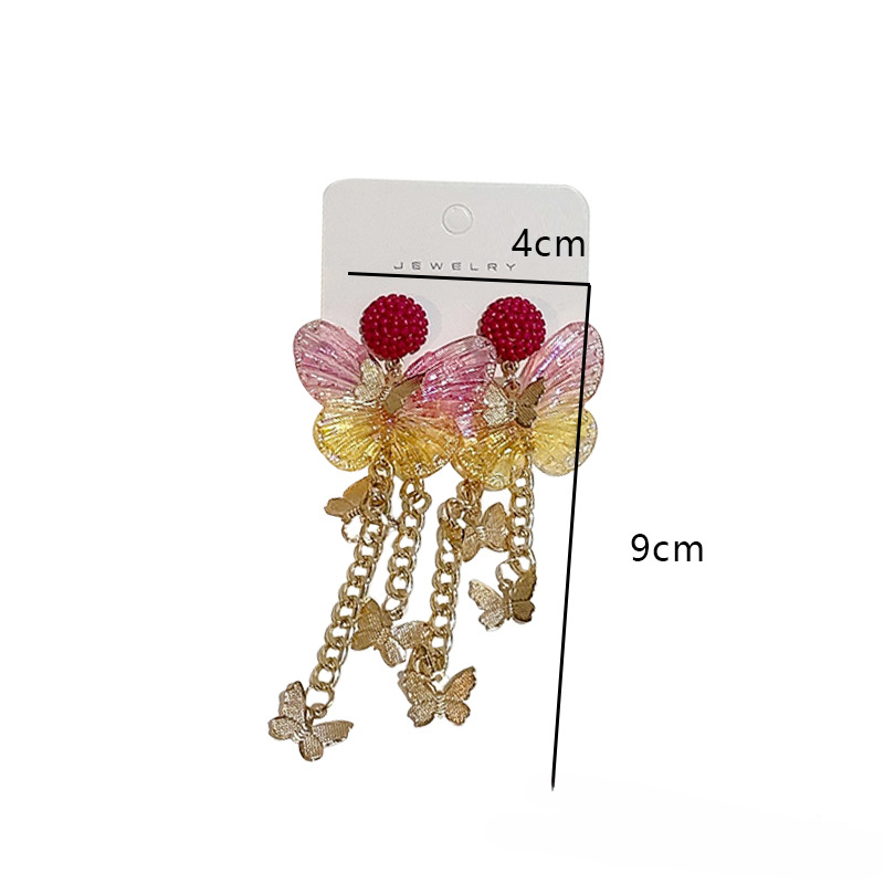 Pendientes de aleación de mariposa acrílica larga de borla larga al por mayor